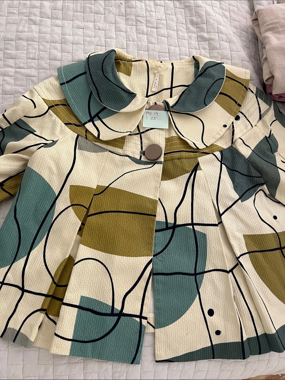 Lapis Cream Jacket with Teal & Olive Abstract Shapes